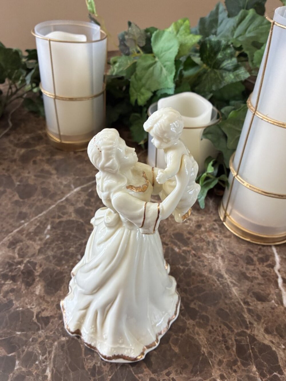 Formalities by Baum Brothers Mother & Child Figurine Porcelain Ivory Gold Trim